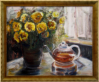 Teatime mit gelben Rosen, 40/50, Ã–l auf Leinwand - in Privatbesitz