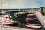 Boote im Hafen Helligpeder, Acryl/Leinwand, 40/60